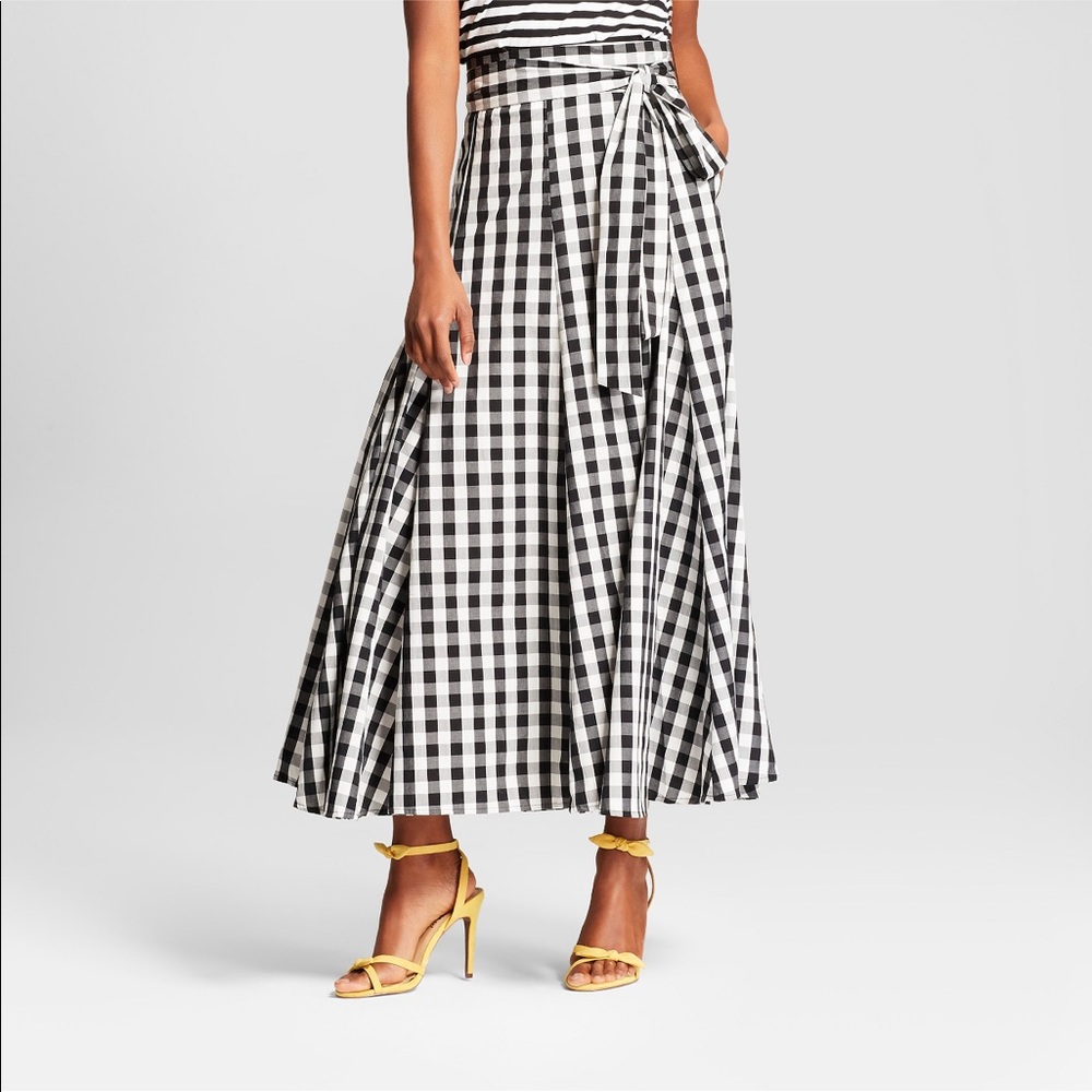 Who What Wear Gingham Midi Skirt